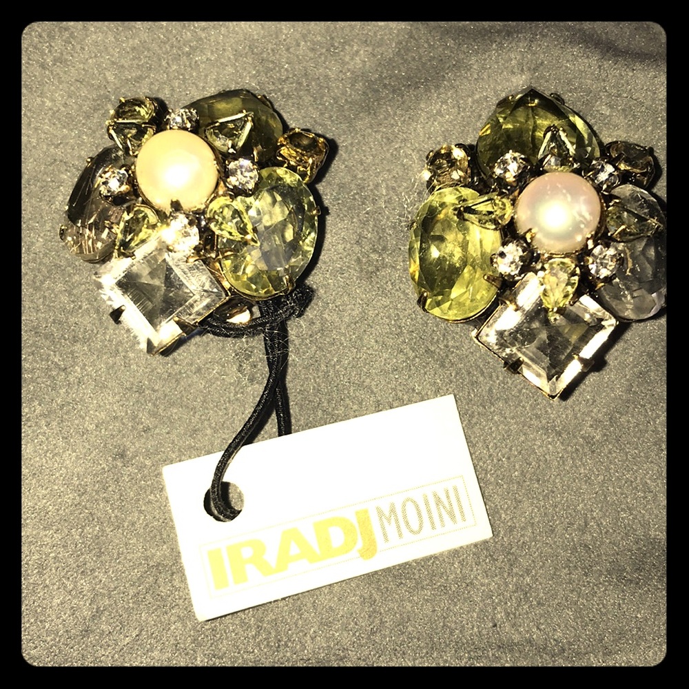 Iradj Moini citrine & quartz clip-on earrings. NWT